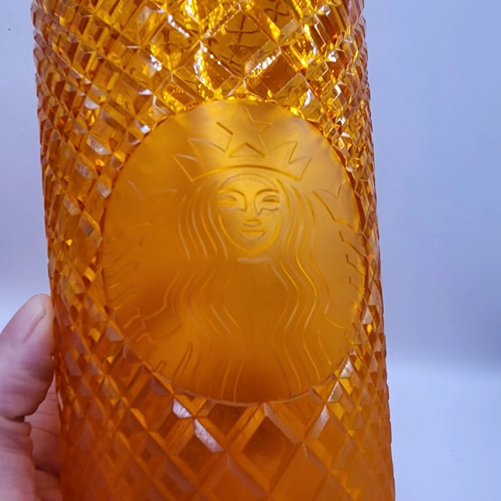 🍊 Starbucks 2022 Orange Mango Venti Tumbler 24 oz Jeweled Grid - Nice! - Picture 2 of 6